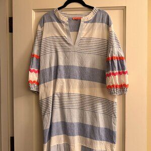 Blue Stripe Dress Linen Blend Sz 40 Villagallo